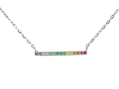 Sterling Silver Horizontal Bar     Design Necklet With Multicolour    Cubic Zirconia 1845cm