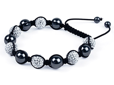 Shamballa Bracelet, Hematite And White Crystal Glitter Ball Fusion Bracelet