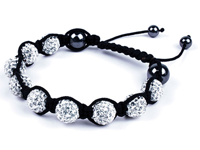 Shamballa Bracelet, White Crystal Glitter Ball And Hematite Bracelet