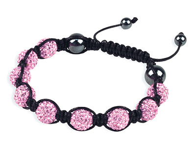 Shamballa Bracelet, Pink Crystal Glitter Ball And Hematite Bracelet