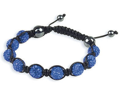 Shamballa Bracelet, Blue Crystal Glitter Ball And Hematite Bracelet