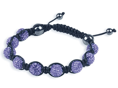 Shamballa Bracelet, Purple Crystal Glitter Ball And Hematite Bracelet