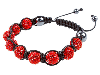Shamballa Bracelet, Red Crystal Glitter Ball And Hematite Bracelet
