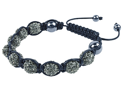 Shamballa Bracelet, Graphite Crystal Glitter Ball And Hematite Bracelet