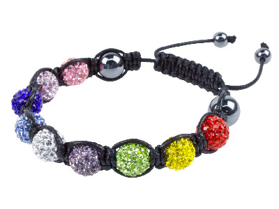 Shamballa Bracelet, Multi Colour Crystal Glitter Ball And Hematite Bracelet