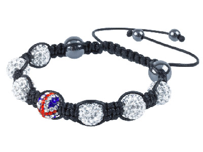 Shamballa Bracelet, Union And White Crystal Glitter Ball And Hematite