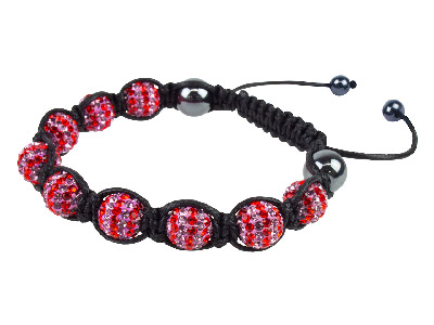 Shamballa Bracelet, Red/lilac Stripe Glitter Ball & Hematite