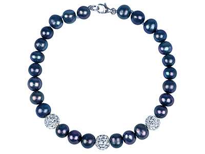 Black Freshwater Pearl & Crystal Bracelet