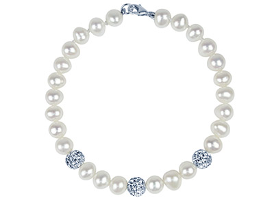 White Freshwater Pearl & Crystal Bracelet