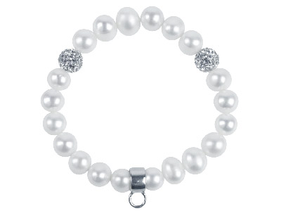 Silver White Freshwater Pearl Charm Carrier Bracelet