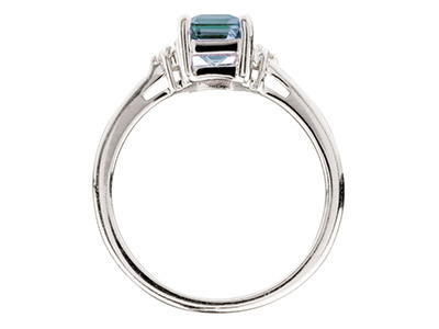 Sterling Silver Ring With Emerald  Cut Blue Topaz And Diamond, Size P - Standard Image - 2