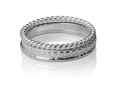 Sterling Silver Rope Design Three  Stacking Rings, Size O