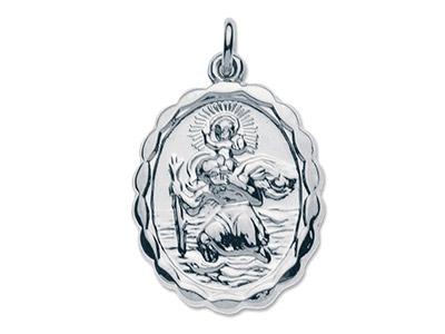 Sterling Silver St. Christopher,   Oval, Reversible - Standard Image - 2