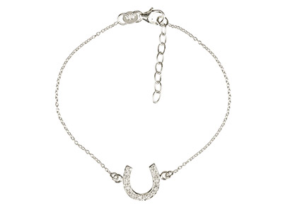 Sterling Silver Bracelet With      Cubic Zirconia Set Horseshoe       Locator, 7.519cm