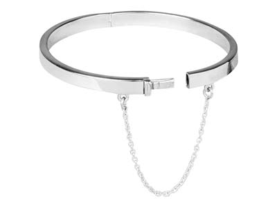 Sterling Silver Plain Childs Bangle With Safety Chain - Standard Image - 2