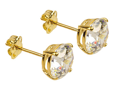 9ct Yellow Gold Pair 7mm           Cubic Zirconia Stud Earrings - Standard Image - 2