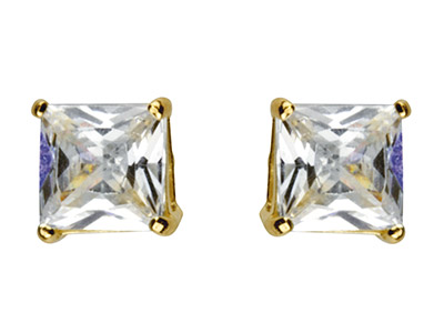 9ct Yellow Gold 4mm Square         Cubic Zirconia Basket Studs