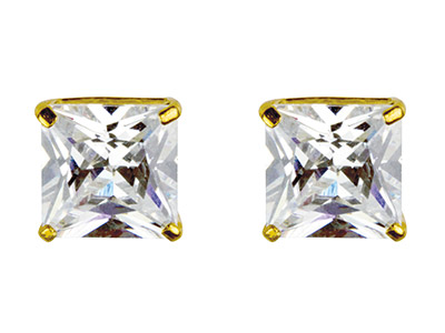 9ct Yellow Gold 6mm Square         Cubic Zirconia Basket Studs