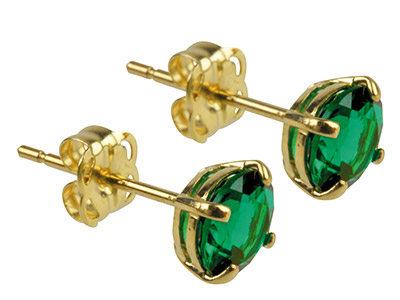 9ct Yellow Gold Birthstone Earrings 5mm Round Created Emerald - May