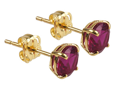 9ct Yellow Gold Birthstone Earrings 5mm Round Created Ruby - July - Standard Image - 1