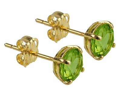 9ct Yellow Gold Birthstone Earrings 5mm Round Peridot - August - Standard Image - 1