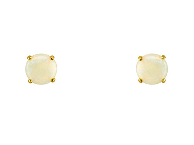 9ct Yellow Gold Birthstone Earrings 5mm Round Solid Opal - October - Standard Image - 2