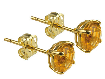 9ct Yellow Gold Birthstone Earrings 5mm Round Champagneorangeyellow   Topaz - November