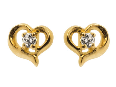 9ct Yellow Gold Heart Outline Stud Earrings Set With Cubic Zirconia - Standard Image - 1