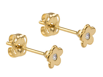 9ct Yellow Gold Flower Stud        Earrings Set With Cubic Zirconia - Standard Image - 2
