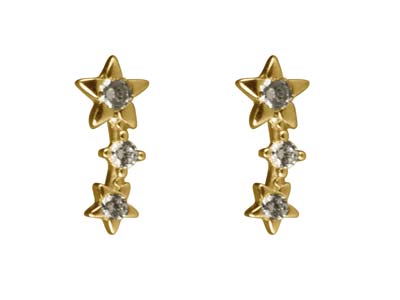 9ct Yellow Gold Triple Star        Cubic Zirconia Stud Earrings