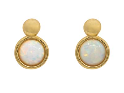9ct Yellow Gold Opal Design Stud   Earrings