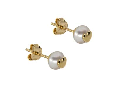 9ct Yellow Gold Pearl And Heart    Design Stud Earring - Standard Image - 2