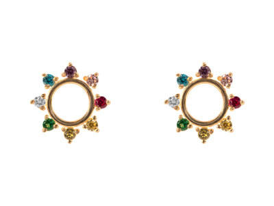 9ct Yellow Gold Starburst Design   Stud Earrings With Multicolour     Cubic Zirconia