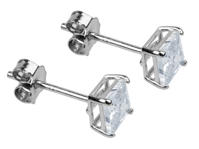 9ct White Gold 4mm Cubic Zirconia  Square Stud Earring