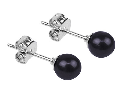Sterling Silver 4.5mm Round Black  Pearl Studs Pair - Standard Image - 2