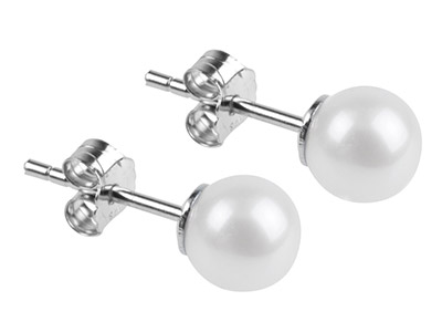 Sterling Silver 6-6.5mm Round White Pearl Stud Earrings - Standard Image - 2