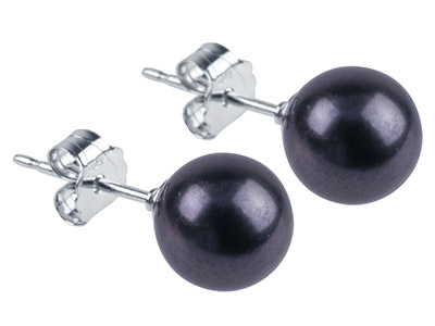 Sterling Silver 7-7.5mm Round Blck Pearl Studmkd Pearls - Earrings