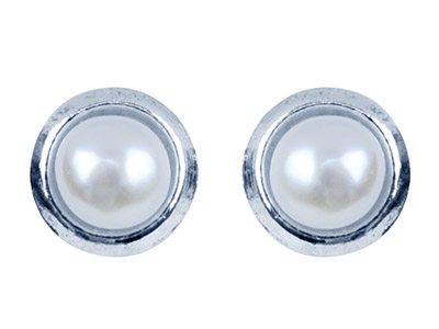 Silver White Freshwater Button Pearl Earrings