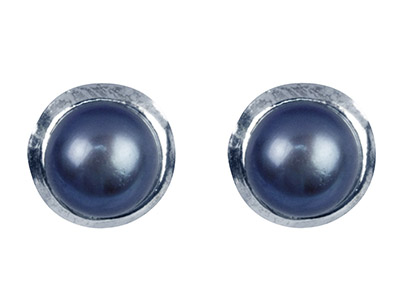 Silver Black Freshwater Button Pearl Earrings
