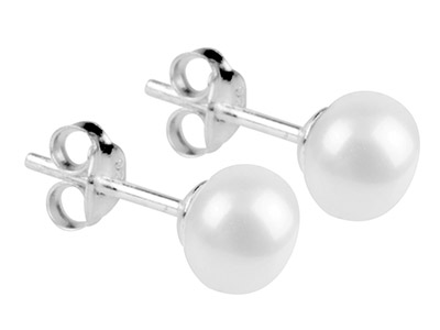 Sterling Silver White Button Pearl Earrings - Standard Image - 2