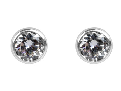 Sterling Silver Earrings Round 3mm Cubic Zirconia Bezel Stud - Standard Image - 1