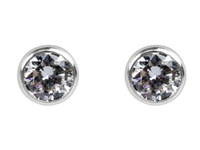 Sterling Silver Earrings Round 4mm Cubic Zirconia Bezel Stud - Standard Image - 1