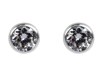 Sterling Silver Earrings Round 5mm Cubic Zirconia Bezel Stud - Standard Image - 1