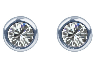 Sterling Silver Earrings April     Birthstone 4mm Clear Crystal - Standard Image - 2