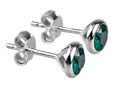 Sterling Silver Earrings May       Birthstone 4mm Emerald Crystal