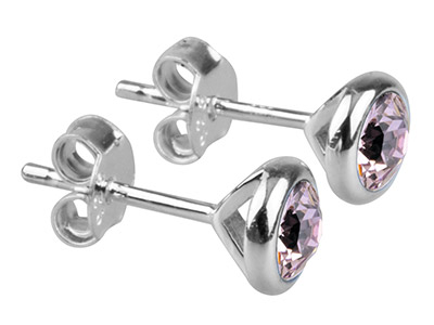 Sterling Silver Earrings June      Birthstone 4mm Light Amethyst      Crystal - Standard Image - 1