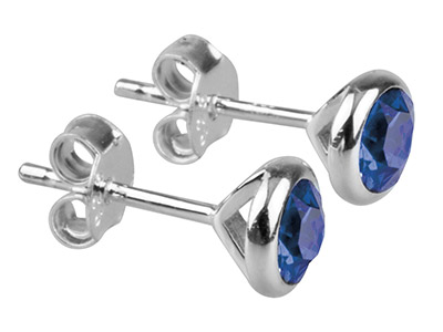 Sterling Silver Earrings September Birthstone 4mm Sapphire Crystal
