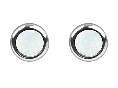 Sterling Silver Earrings October   Birthstone 4mm White Opal Crystal - Standard Image - 2