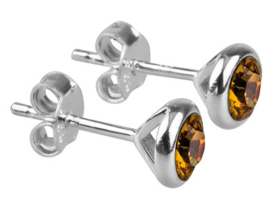Sterling Silver Earrings November  Birthstone 4mm Topaz Crystal - Standard Image - 1