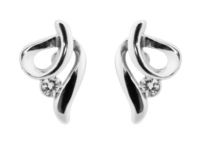 Sterling Silver Earrings Swirl 2mm White Cubic Zirconia